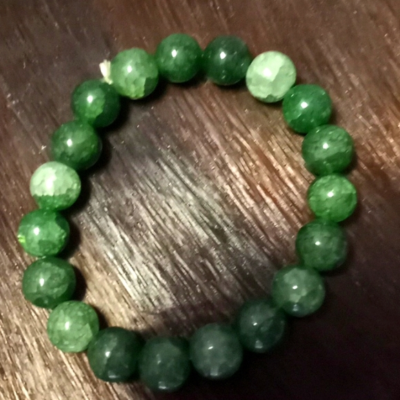 Jade Crackled Agate 10 MM Bead Stretch Bracelet - Picture 3 of 8